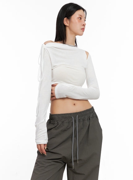 assymetric-cut-out-long-sleeve-top / White