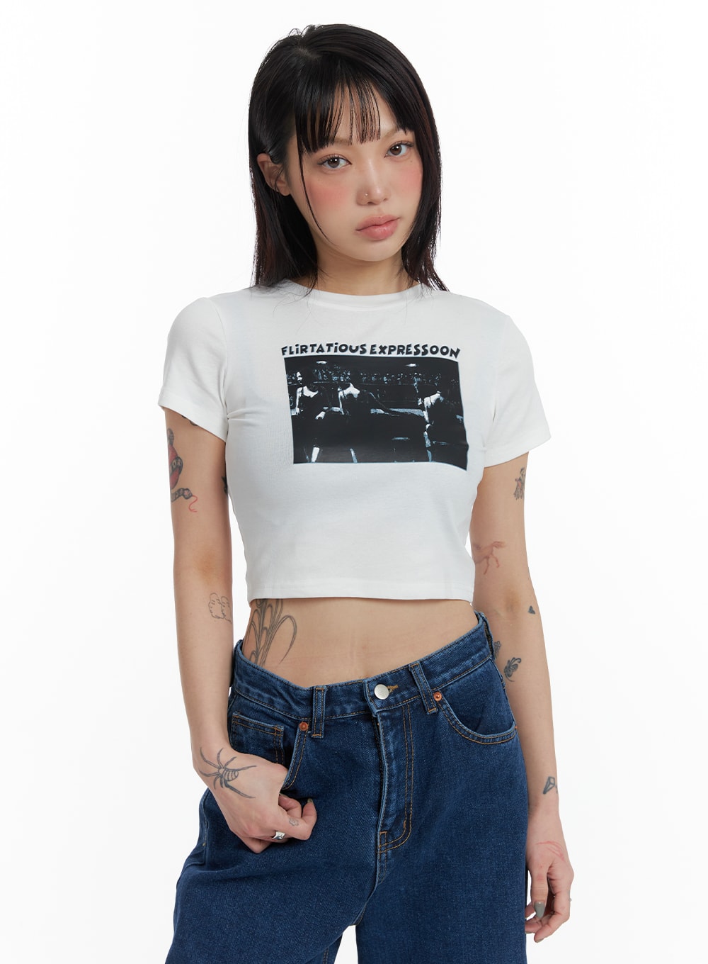 graphic-crop-tee-if423 / White