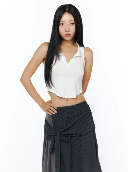 collared-v-neck-sleeveless-top-cu512 / White