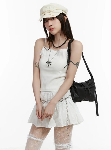 lace-trim-sleeveless-top-ij521 / White