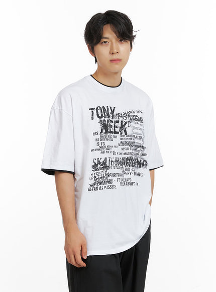 mens-double-layer-graphic-t-shirt-ig409 / White