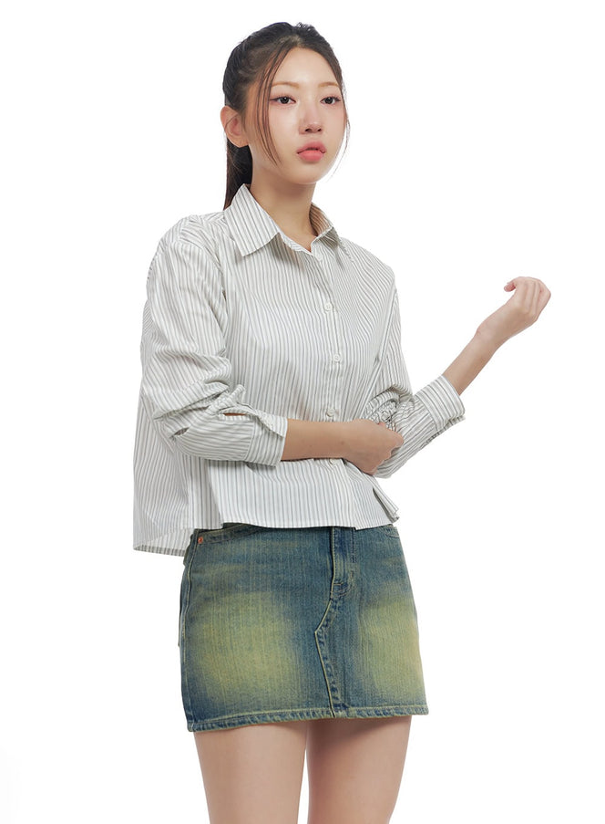 stripe-buttoned-crop-shirt-cs424 / White