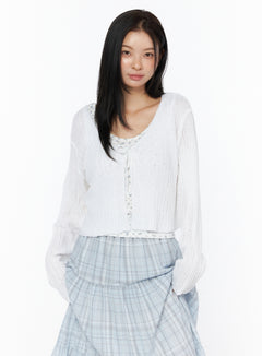 ribbed-knit-ribbon-bolero-cardigan-iu519 / White