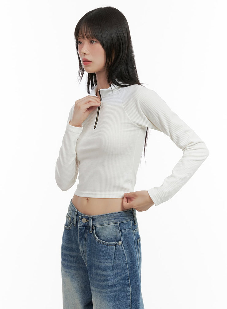 zip-up-half-neck-crop-top-cg427 / White