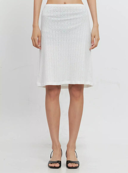 ribbed-eyelet-midi-skirt-il528 / White