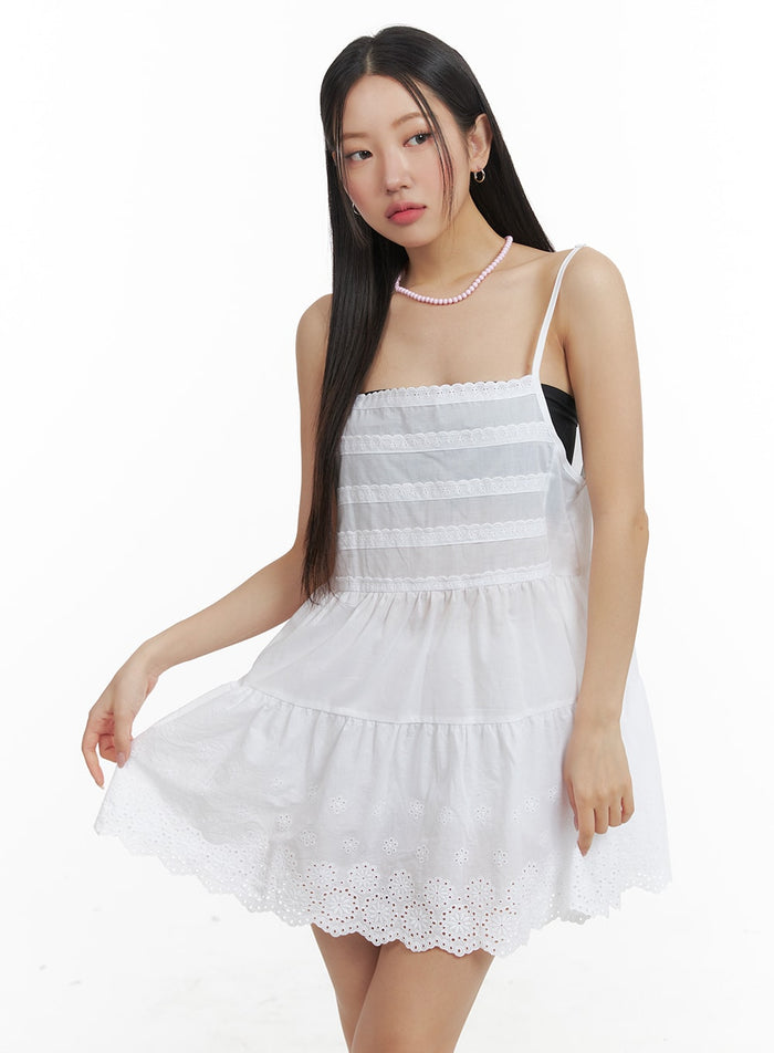 cotton-ruffle-cami-mini-dress-oa402 / White