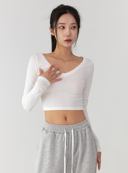 slim-v-neck-crop-top-cd322 / White