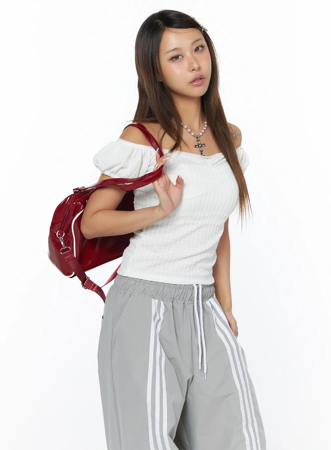 ribbed-puff-sleeve-top-ca516 / White