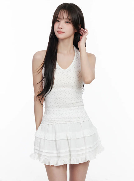 floral-pattern-halter-crop-top-cm527 / White