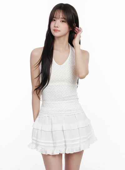 floral-pattern-halter-crop-top-cm527 / White