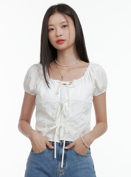 ribbon-strap-crop-blouse-ol411 / White