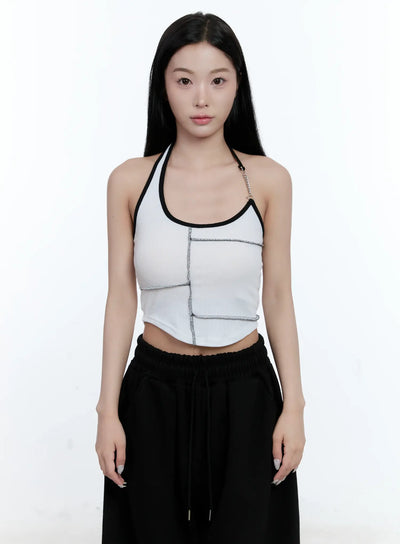 contrast-chain-accent-halter-tank-cl530 / White