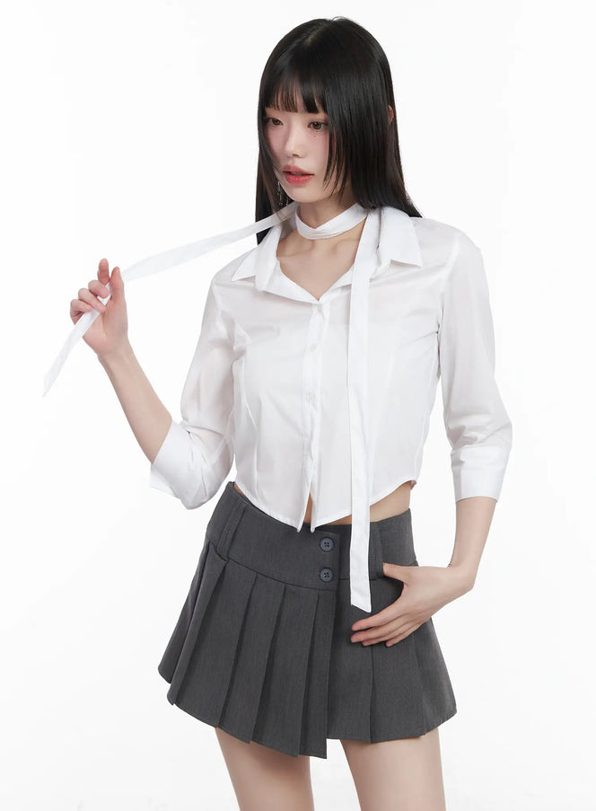 chic-cropped-blouse-scarf-set-cm525 / White