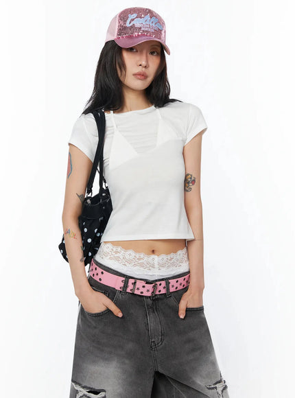 asymmetric-layered-crop-tee-iu509 / White