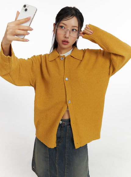 fuzzy-button-up-unisex-cardigan-cm408 / Yellow