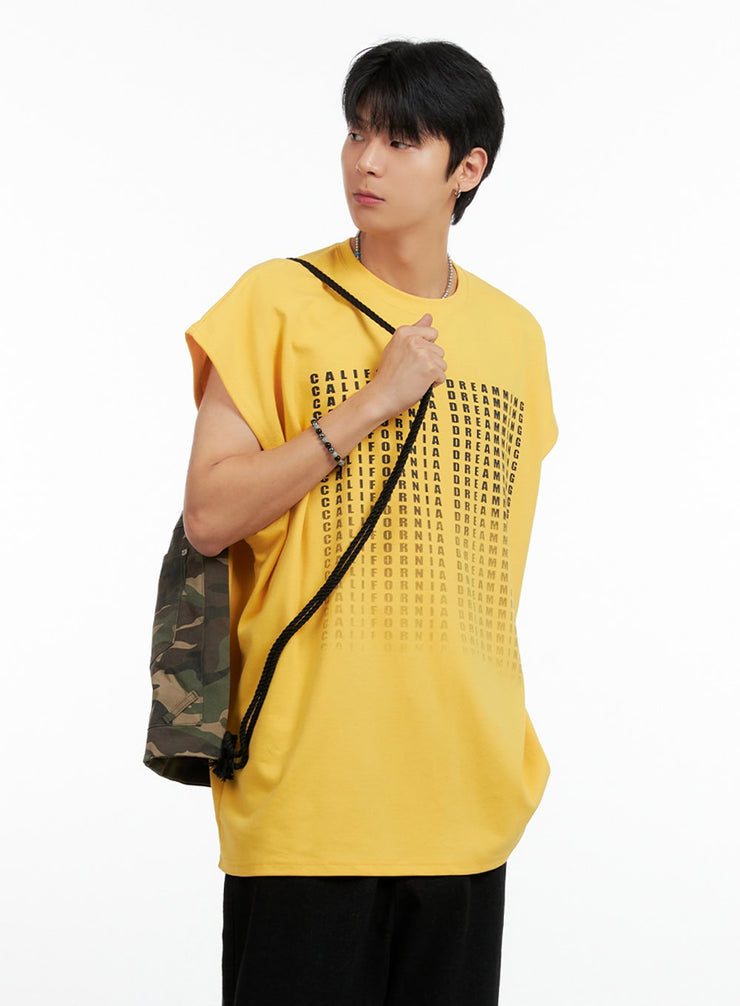 mens-cotton-sleeveless-oversize-t-shirt-ig402 / Yellow