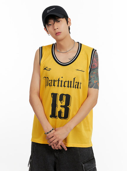 mens-lettering-loose-fit-sleeveless-t-shirt-ig402 / Yellow