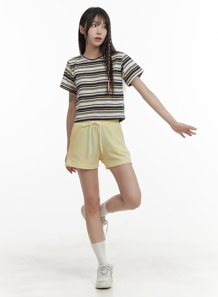 banding-cotton-mini-shorts-oa426 / Yellow