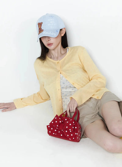 linen-round-neck-cardigan-iu512 / Yellow