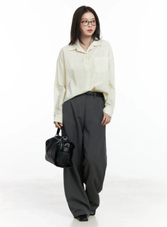 oversized-striped-button-up-shirt-if525 / Yellow