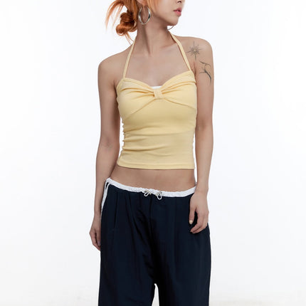 ribbon-halter-crop-top-cu502 / Yellow