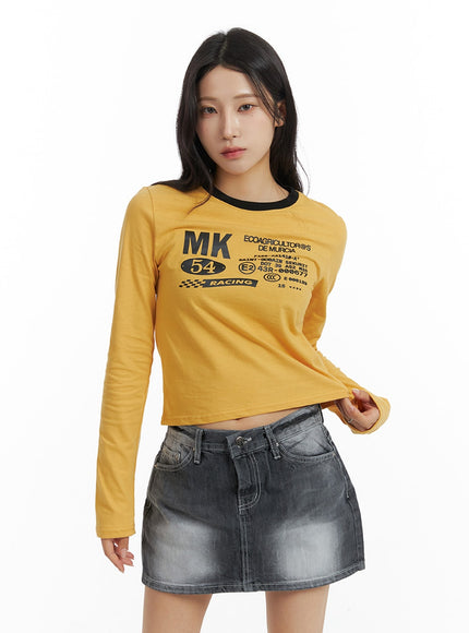 graphic-long-sleeve-crop-top-im405 / Yellow