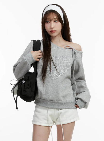 off-shoulder-ribbon-sweatshirt-ij521 / Gray