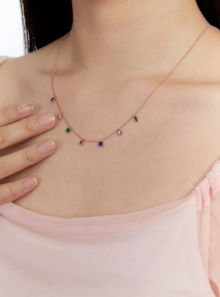 acc-rainbow-cubic-necklace-kc1008 / Rose gold