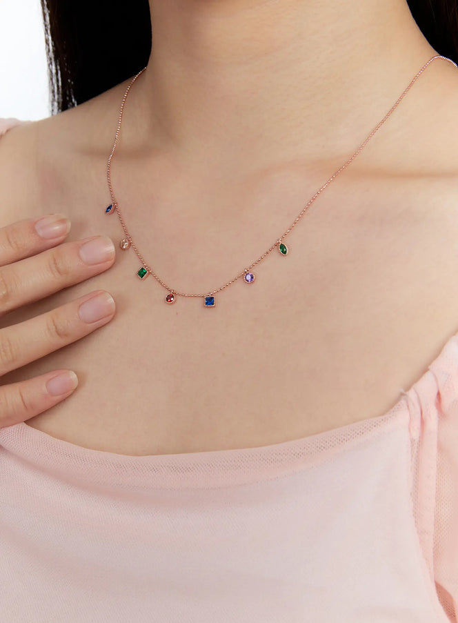 acc-rainbow-cubic-necklace-kc1008 / Rose gold