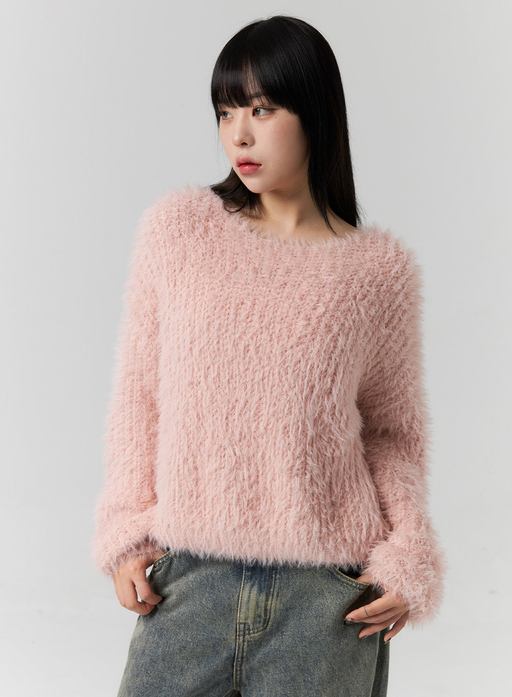 Fuzzy Knitted Sweater Pink