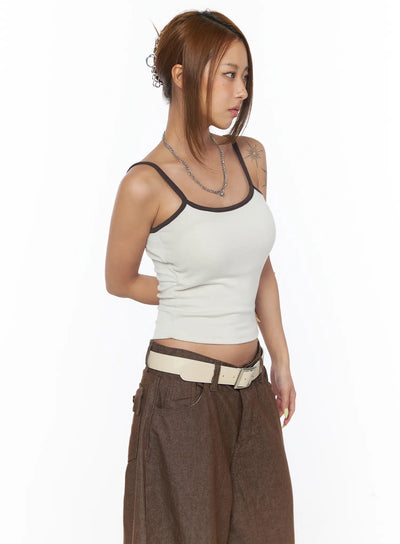 ribbed-contrast-trim-tank-top-cu502 / Beige