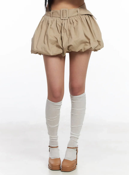 belted-pumpkin-mini-skirt-cf504 / Beige