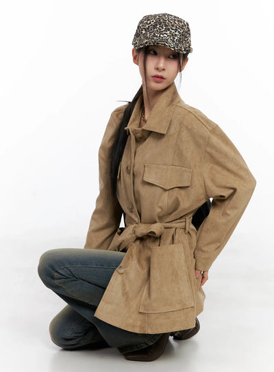 relaxed-suede-jacket-with-belt-cc1109 / Beige