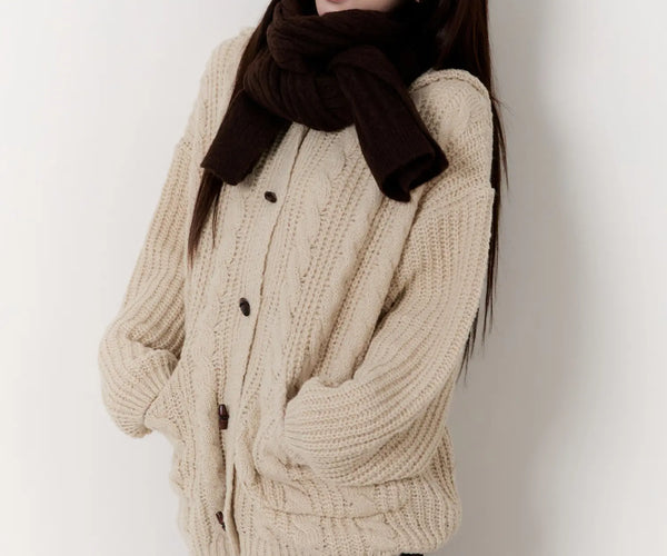Oversized Knit Button-Up Hoodie CN524