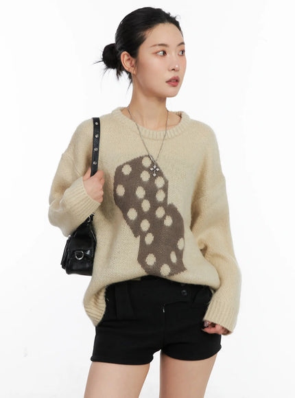oversized-polka-dot-knit-sweater-cd508 / Beige