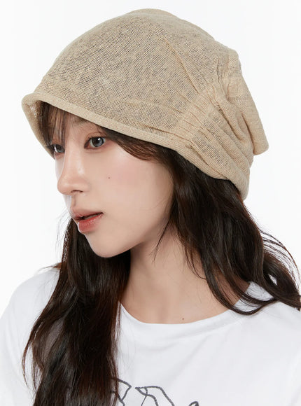 mesh-ruched-beanie-cy515 / Beige