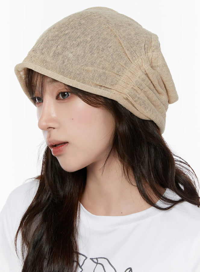 mesh-ruched-beanie-cy515 / Beige