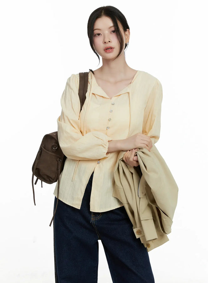 elegant-chiffon-long-sleeve-blouse-f502 / Light yellow