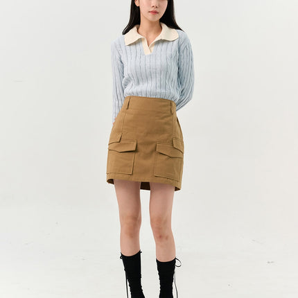 dual-pocket-a-line-skirt-oo325 / Beige