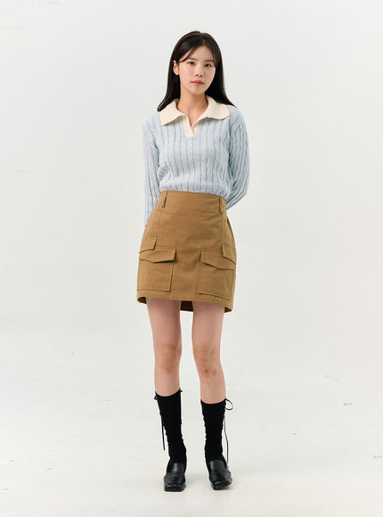 dual-pocket-a-line-skirt-oo325 / Beige