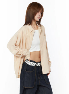 striped-oversized-button-up-shirt-cy528 / Beige