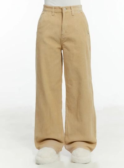 fleece-lined-corduroy-wide-leg-cotton-pants-cd523 / Beige