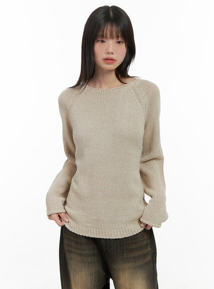 essential-long-sleeve-knit-sweater-cs412 / Beige