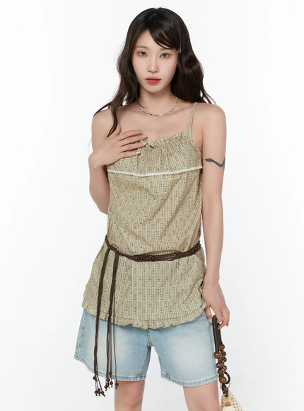 bohemian-ruffle-sleeveless-top-cy515 / Beige