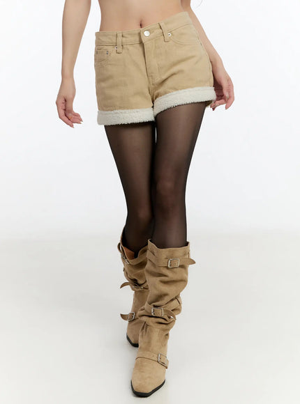 fleece-lined-cozy-cotton-shorts-cn524 / Beige