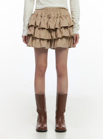 banded-sueade-ruffle-mini-skirt-cs430 / Beige