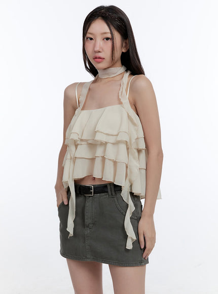 ruffle-cami-crop-top-cg414 / Beige