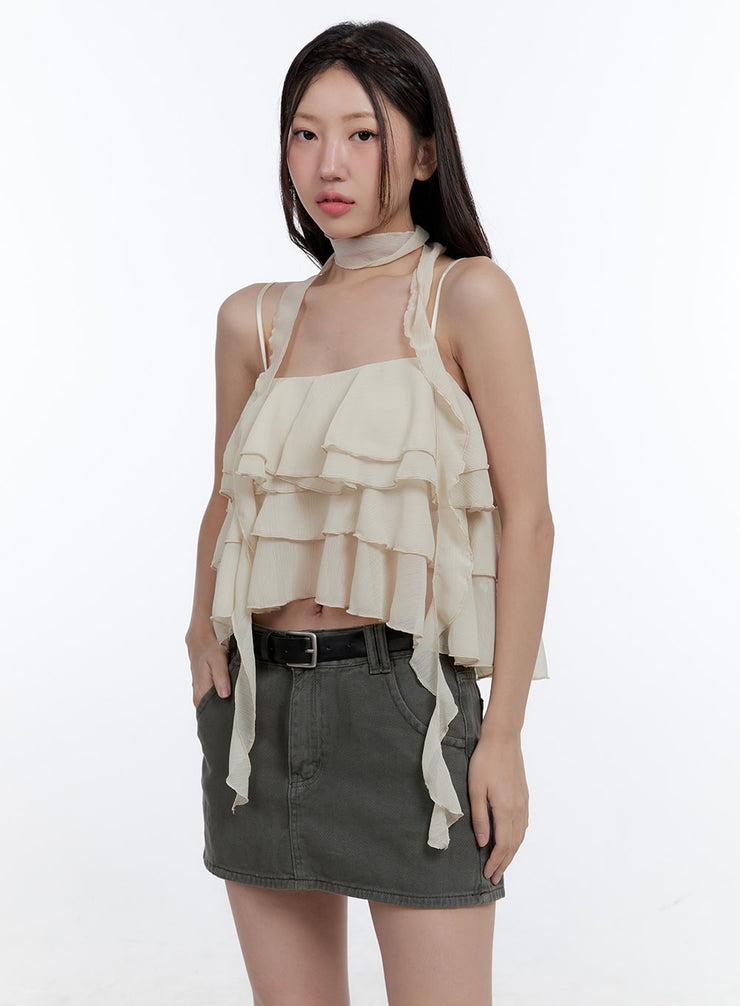 ruffle-cami-crop-top-cg414 / Beige