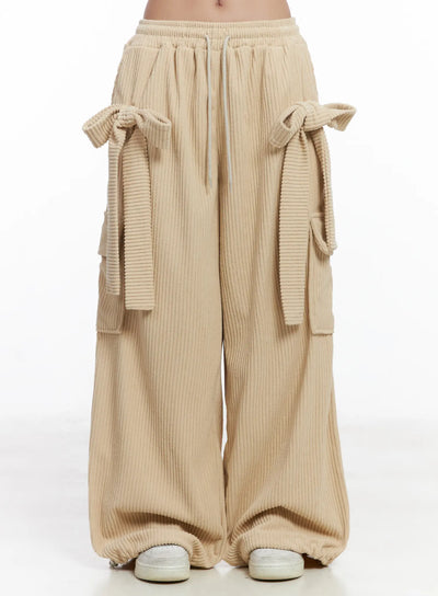 ribbon-corduroy-wide-leg-pants-cj514 / Beige