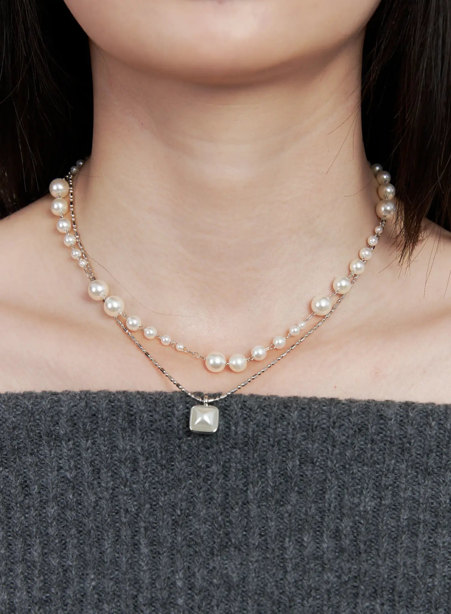 Faux-Pearl Layered Necklace  IN510